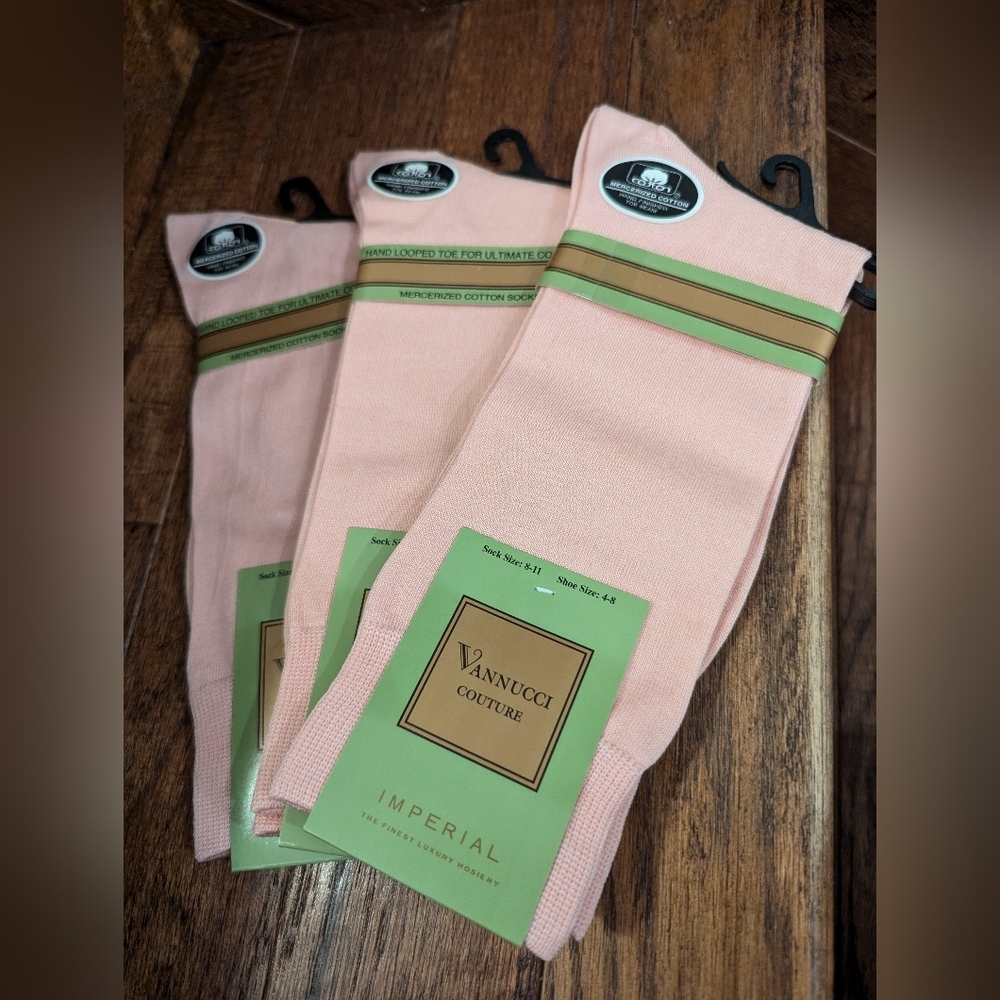 Italian Vannucci Couture pink Imperial Cotton Dress socks 3 pairs Women's 6-10
